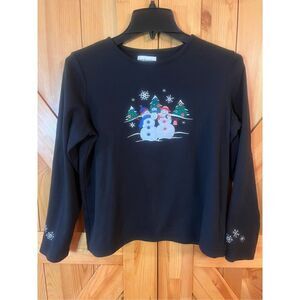 Breckenridge Womens Petite Medium Black Top Holiday Snowman Xmas(1637)